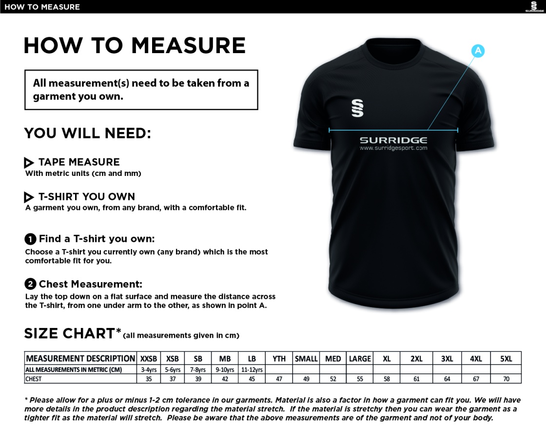 HUDDERSFIELD DRAGONS Youth's Blade Training shirt - Size Guide