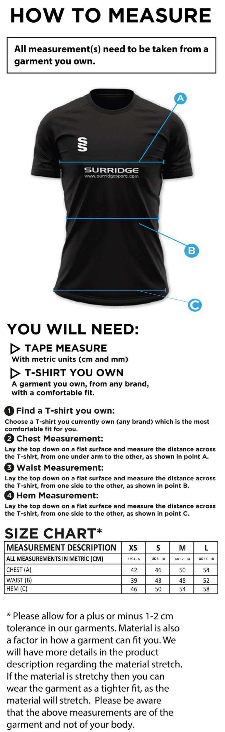 HUDDERSFIELD DRAGONS WOMEN'S DUAL SHIRT - Size Guide