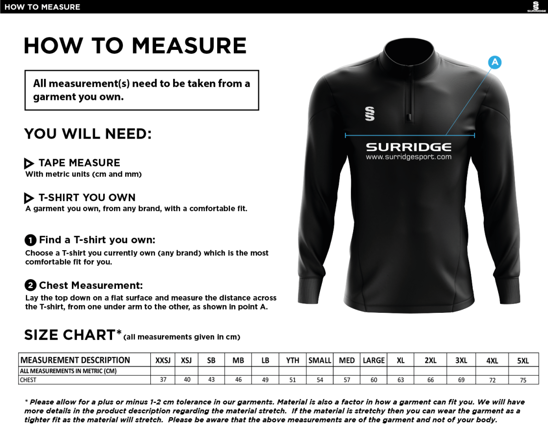Huddersfield Dragons Women's Dual Mid-layer - Size Guide