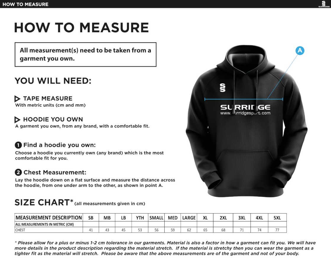 HUDDERSFIELD DRAGONS Women's Blade Hoody - Size Guide