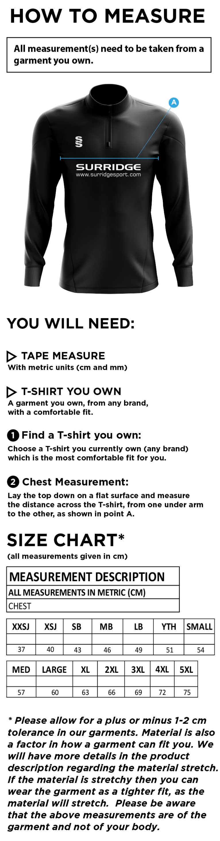 Huddersfield Dragons Blade Performance Top - Size Guide