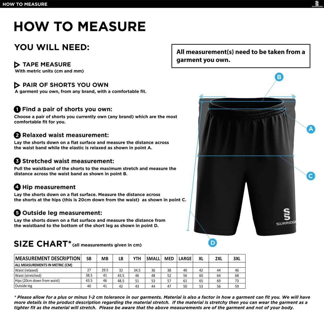 Huddersfield Dragons Blade Training Short - Size Guide