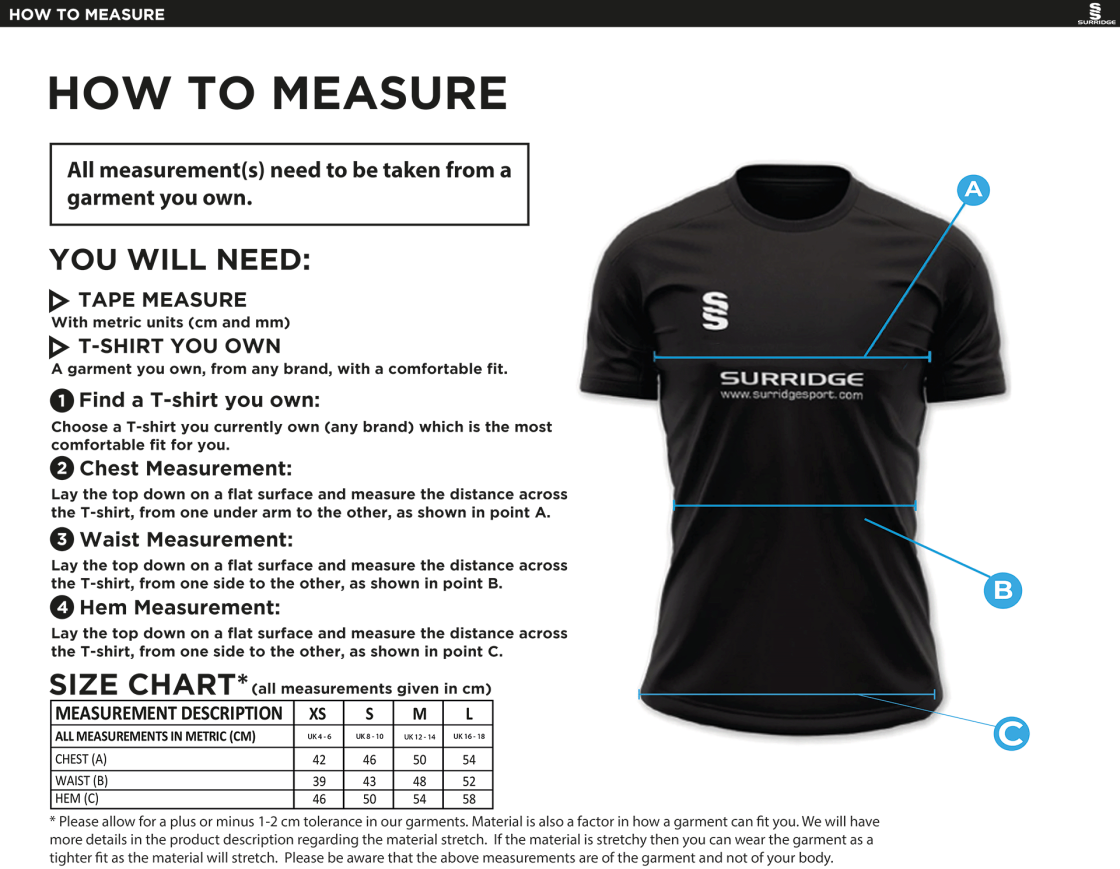 HUDDERSFIELD DRAGONS WOMEN'S DUAL SHIRT - Size Guide